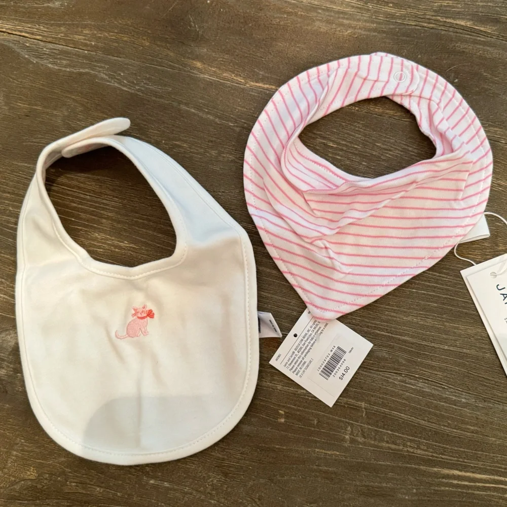 NWT Janie and Jack Baby‎ Girl Set of Bibs (2) Embroidered Baby Gift Baby Shower